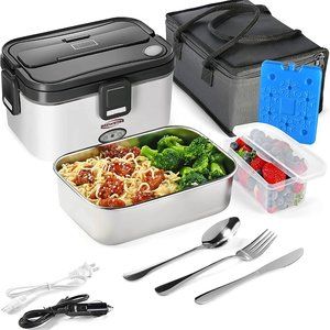 Electric Lunch Box Food Heater, Adults/ kids, 70W, 1.8L Cutlery Set, Ice Pack